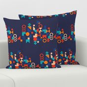 Bauhaus shapes asymmetric retro geometrics navy blue