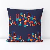 Bauhaus shapes asymmetric retro geometrics navy blue