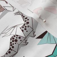 Small scale // Origami dragon friends // white background aqua red grey and taupe fantastic creatures