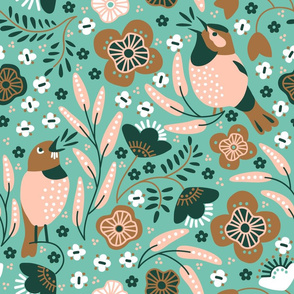 Birds singing from the heart - in limited color palette.