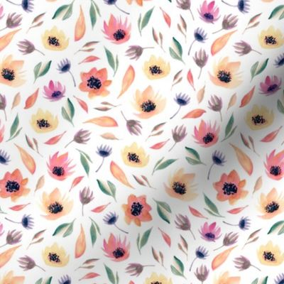 Watercolor flowers. White pattern