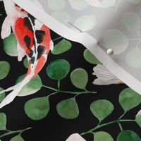 Koi fish. Watercolor green pattern