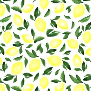 Watercolor lemons. White pattern