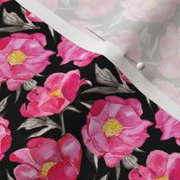 19-09g Hot Pink Peony Floral Black Yellow Gray Watercolor Small