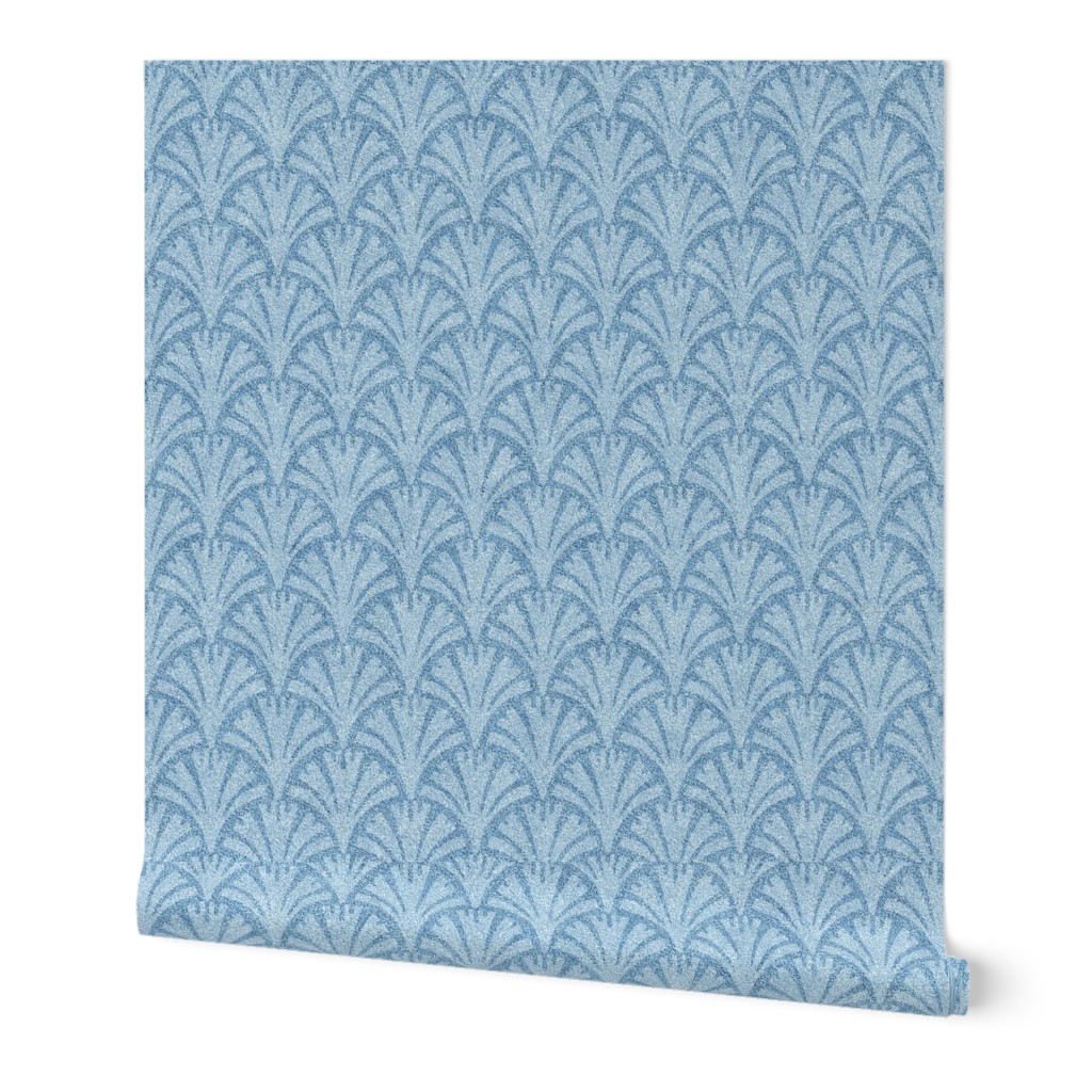 Pastel Blue On Blue Faux Velvet Fan Pattern 