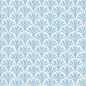 Pale Blue and White Faux Velvet Fan Pattern 