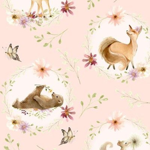 Forest Friends – Floral Wreath (baby pink), LARGER scale