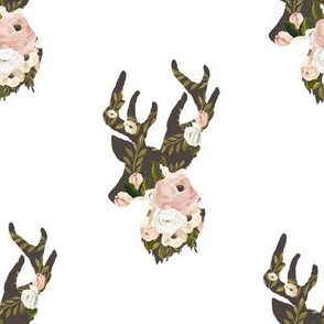 8" Floral Deer Silhouette White