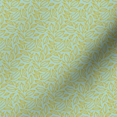 Cheerful Doodle Leaves - yellow on robins egg blue background