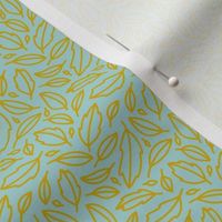 Cheerful Doodle Leaves - yellow on robins egg blue background