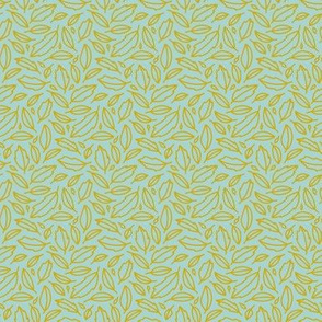 Cheerful Doodle Leaves - yellow on robins egg blue background