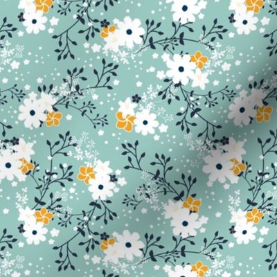 Minty Yellow Floral Garden