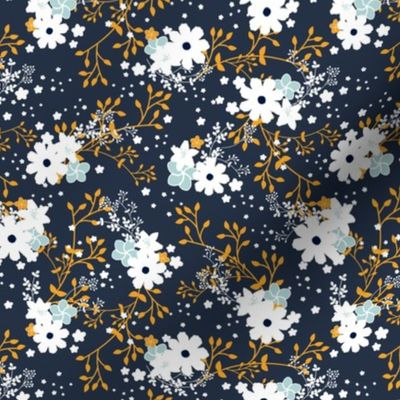 Navy Blue Yellow Floral Garden