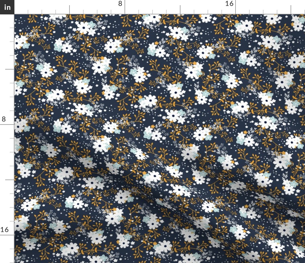 Navy Blue Yellow Floral Garden