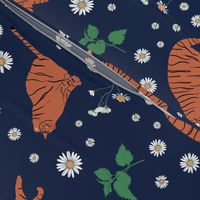 Whimsical Blue Orange Green Digital Tiger Cats Daisy Mint pattern