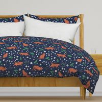 Whimsical Blue Orange Green Digital Tiger Cats Daisy Mint pattern