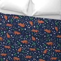 Whimsical Blue Orange Green Digital Tiger Cats Daisy Mint pattern