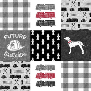 firefighter wholecloth - patchwork - grey plaid future firefighter C19BS