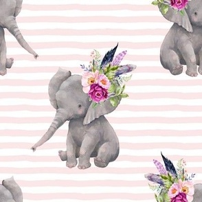 8" Lilac Boho Elephant with Pink Stripes