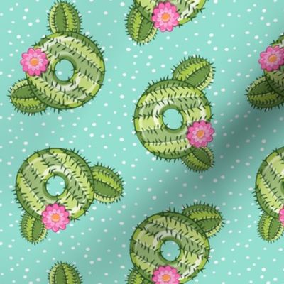 cactus donuts - doughnuts - summer - aqua with polka dots - LAD19