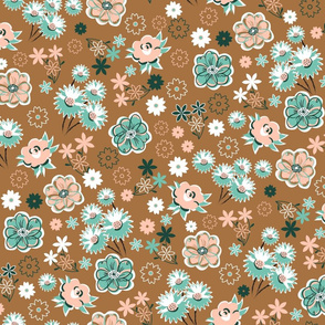 Pink and Mint Floral on Bronze
