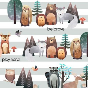 Woodland Critters (grey stripe) – Life in the Forest w/ words, SMALLER scale