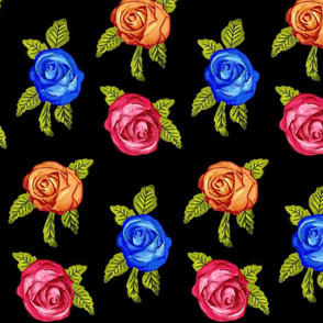 Multicolored Roses on Black / Fashion-Home Decor  