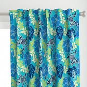 Tropical Tiki Whimsical Hawaiian Retro Floral - Turquoise