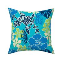 Tropical Tiki Whimsical Hawaiian Retro Floral - Turquoise