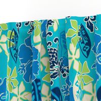 Tropical Tiki Whimsical Hawaiian Retro Floral - Turquoise