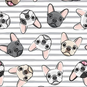 all the frenchies - French bulldog dog breed frenchie - toss on grey stripes - LAD19