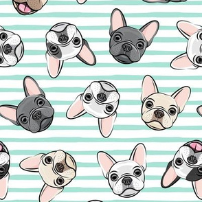 all the frenchies - French bulldog dog breed frenchie - toss on aqua stripes - LAD19
