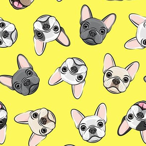 all the frenchies - French bulldog dog breed frenchie - toss on yellow - LAD19