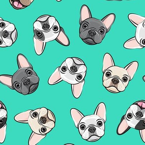all the frenchies - French bulldog dog breed frenchie - toss on teal - LAD19