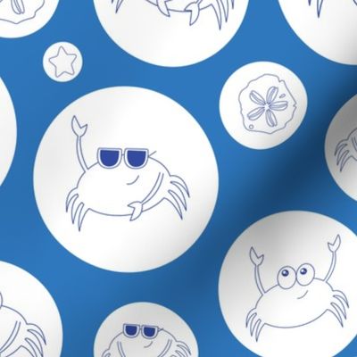 Crabs on circles Blue Background