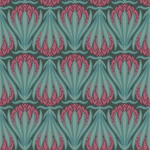 Art Deco Protea - Turquoise & Pink