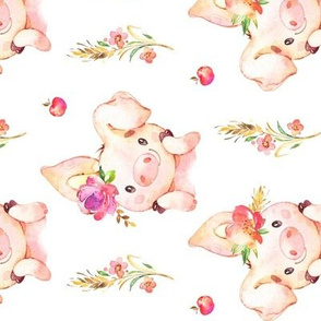 Miss Piglet - Baby Girl Pig with Flowers & Apples - LARGER Scale, ROTATED