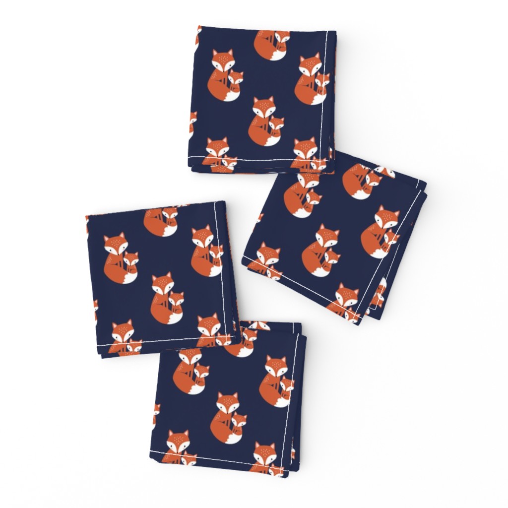 cute fox mum and baby fox - dark blue