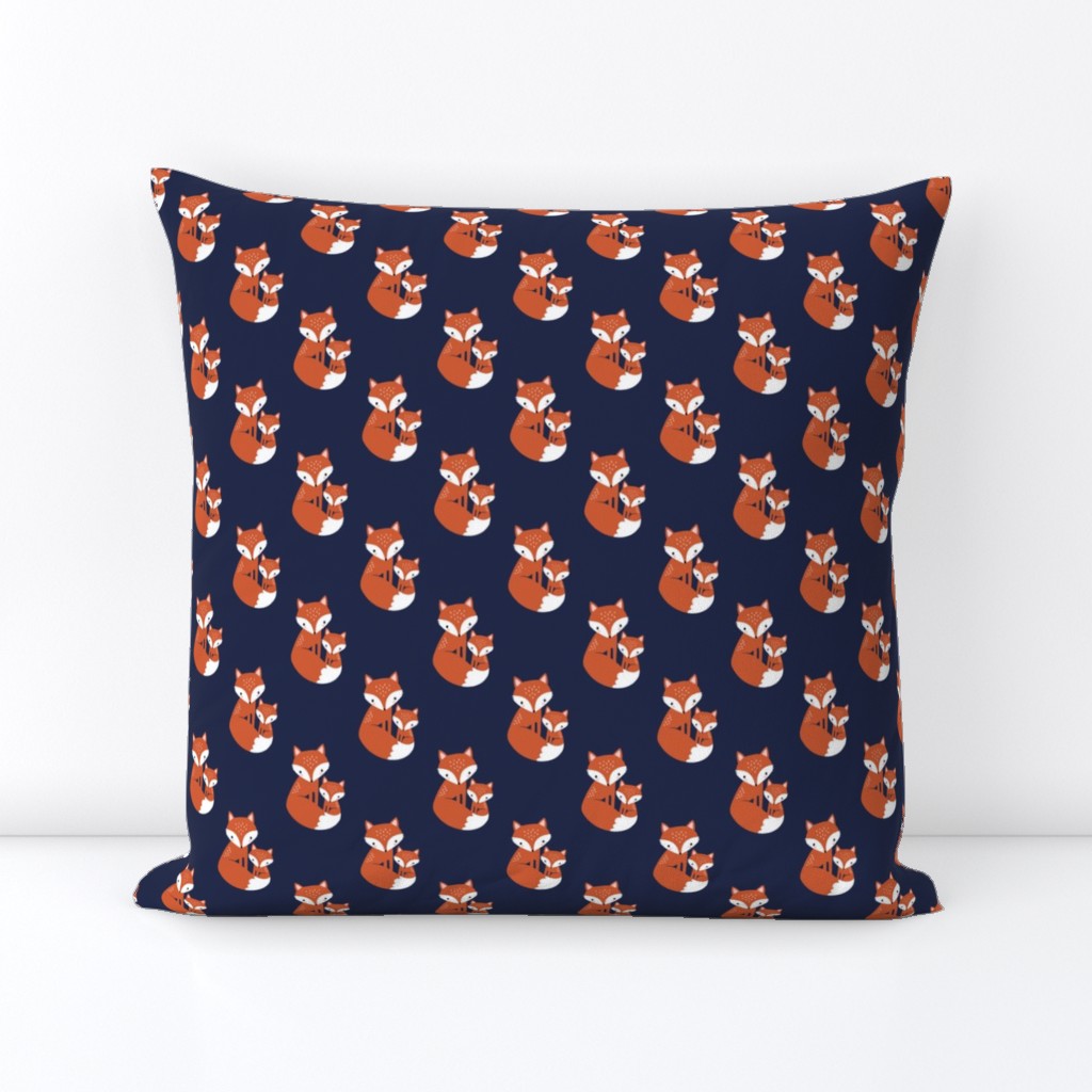 cute fox mum and baby fox - dark blue