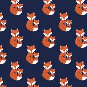 cute fox mum and baby fox - dark blue