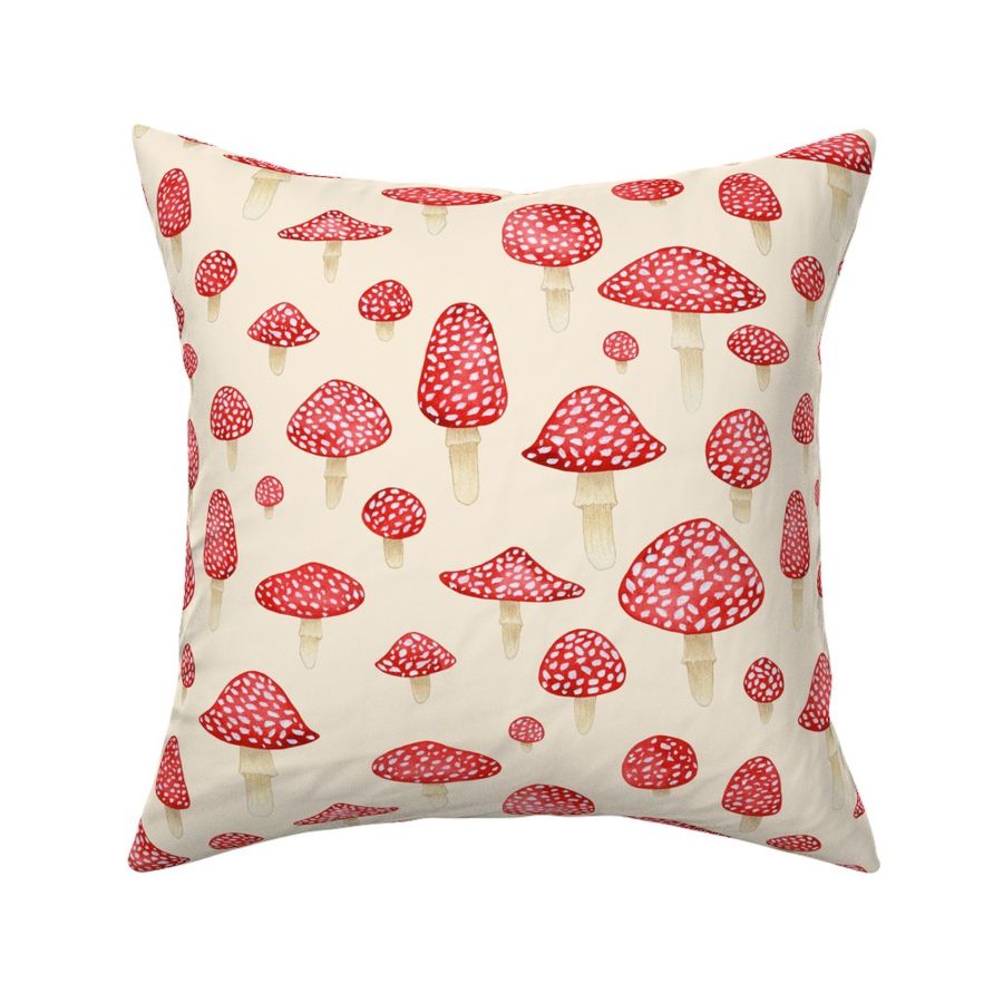 Red Mushroom on Cream - Large Print Fabric | Spoonflower