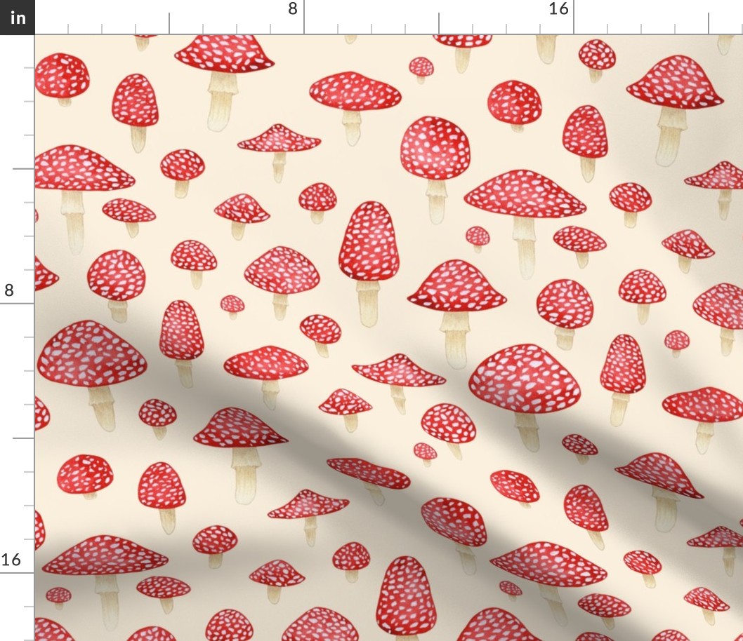 Red Mushroom on Cream - Large Print Fabric | Spoonflower
