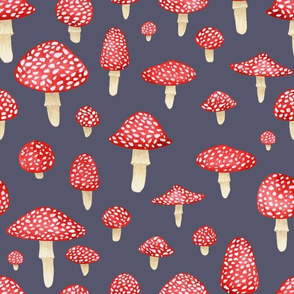 Red Mushrooms on Grey - Large Print