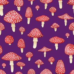 Red Mushrooms on Purple - Large Print