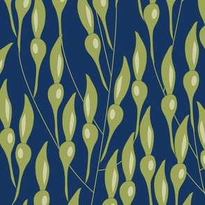 Seaweed on Blue Vector Repeat Pattern