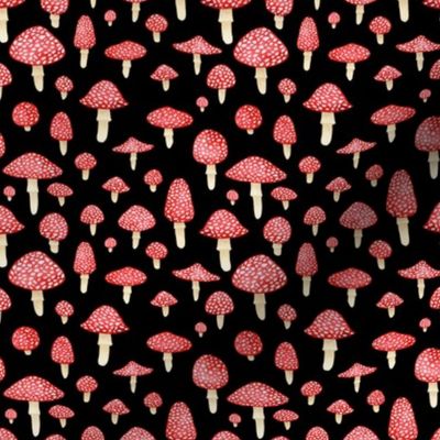 Red Mushrooms on Black - Small Print