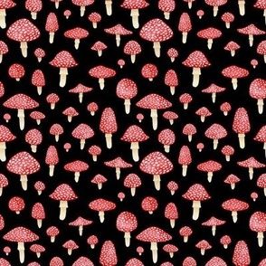 Red Mushrooms on Black - Small Print