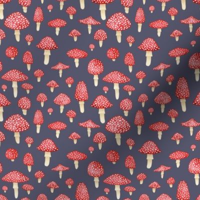 Red Mushrooms on Grey - Small Print