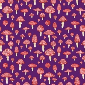Red Mushrooms on Purple - Small Print
