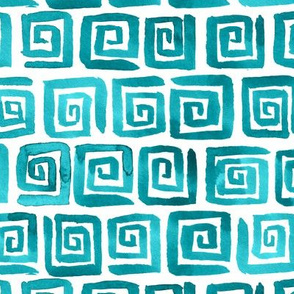 Watercolor Greek Key  - Teal